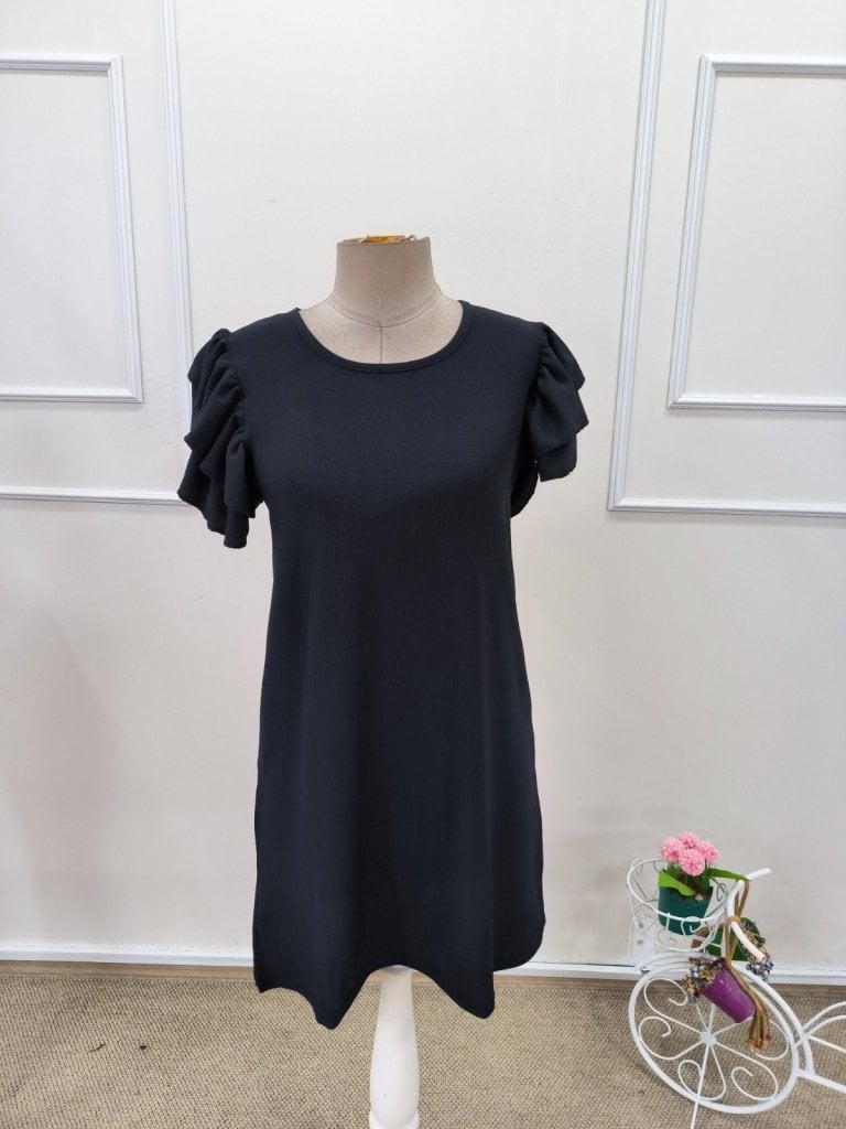 Women's Short-Sleeved Round Neck Ruffled Flutter Sleeve A-line Dress - Janes - by Peralane - photo 7