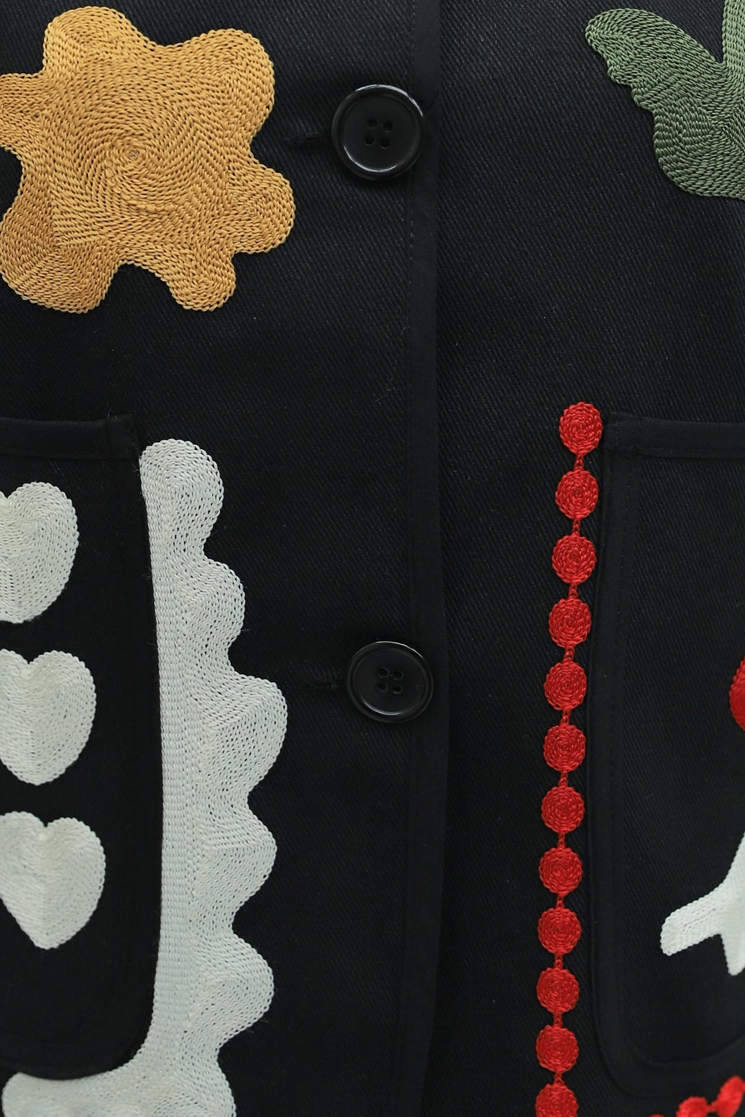 Women's Black Gabardine Jacket with Embroidered Floral Appliqué and Front Button Closure - Podyumplus - by Peralane - photo 7