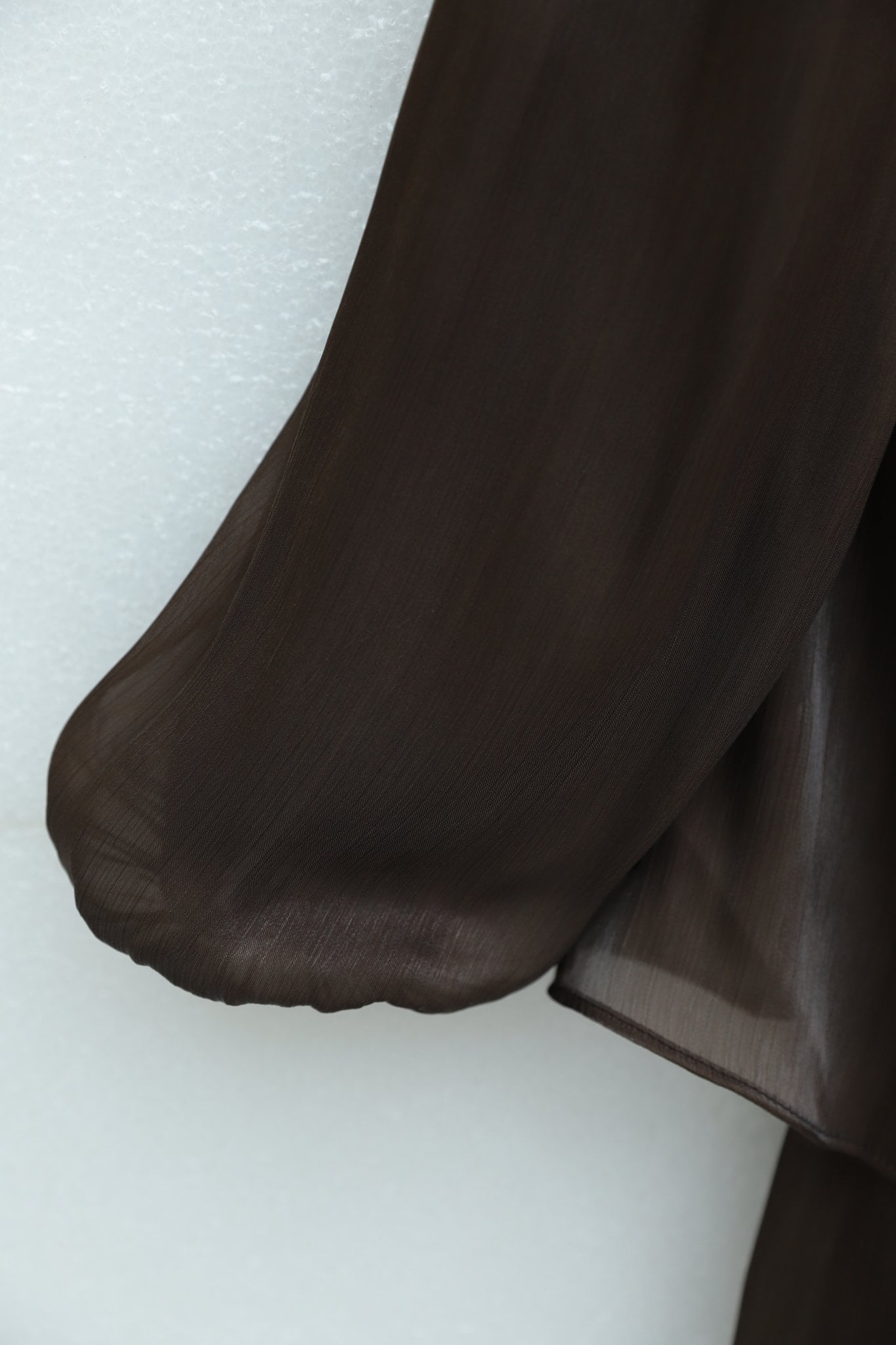 Long Sleeve Shimmer Chiffon Dress with Tie Waist - Brown - Podyumplus - by Peralane - photo 7