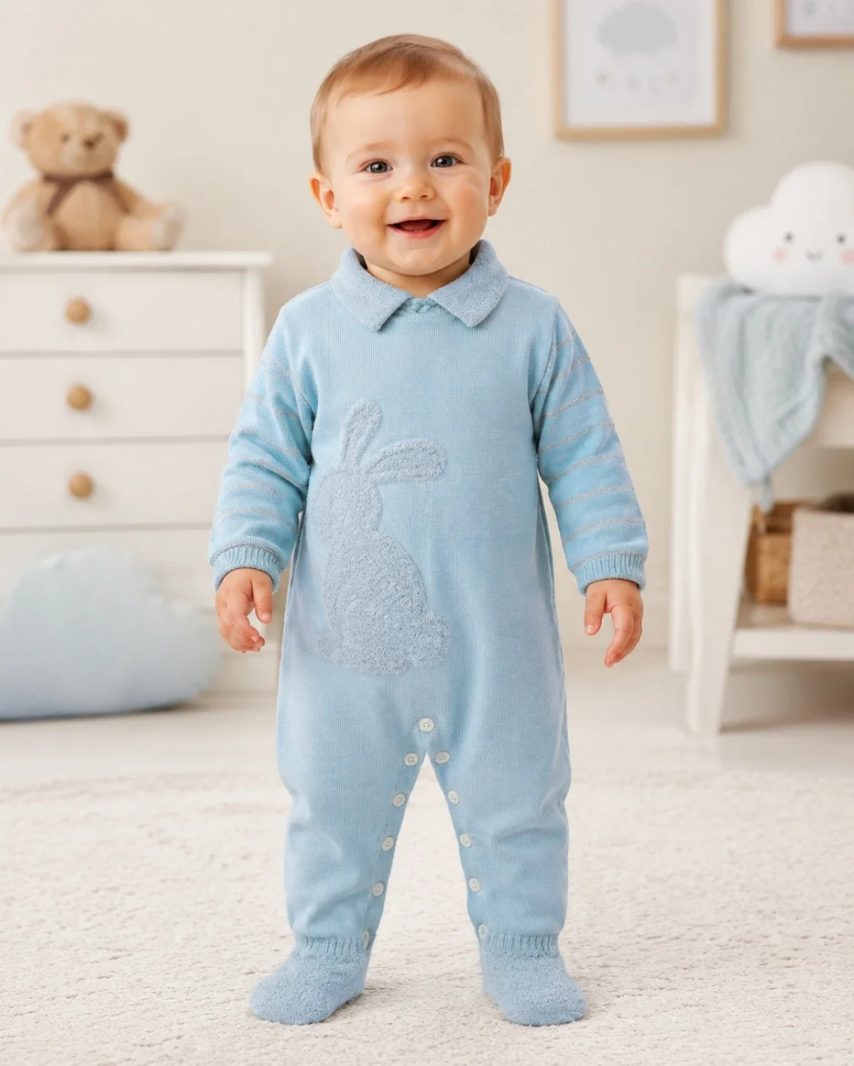 Baby Romper with Bunny Appliqué - Light Blue (Pack of 3) - Has Bereket - by Peralane