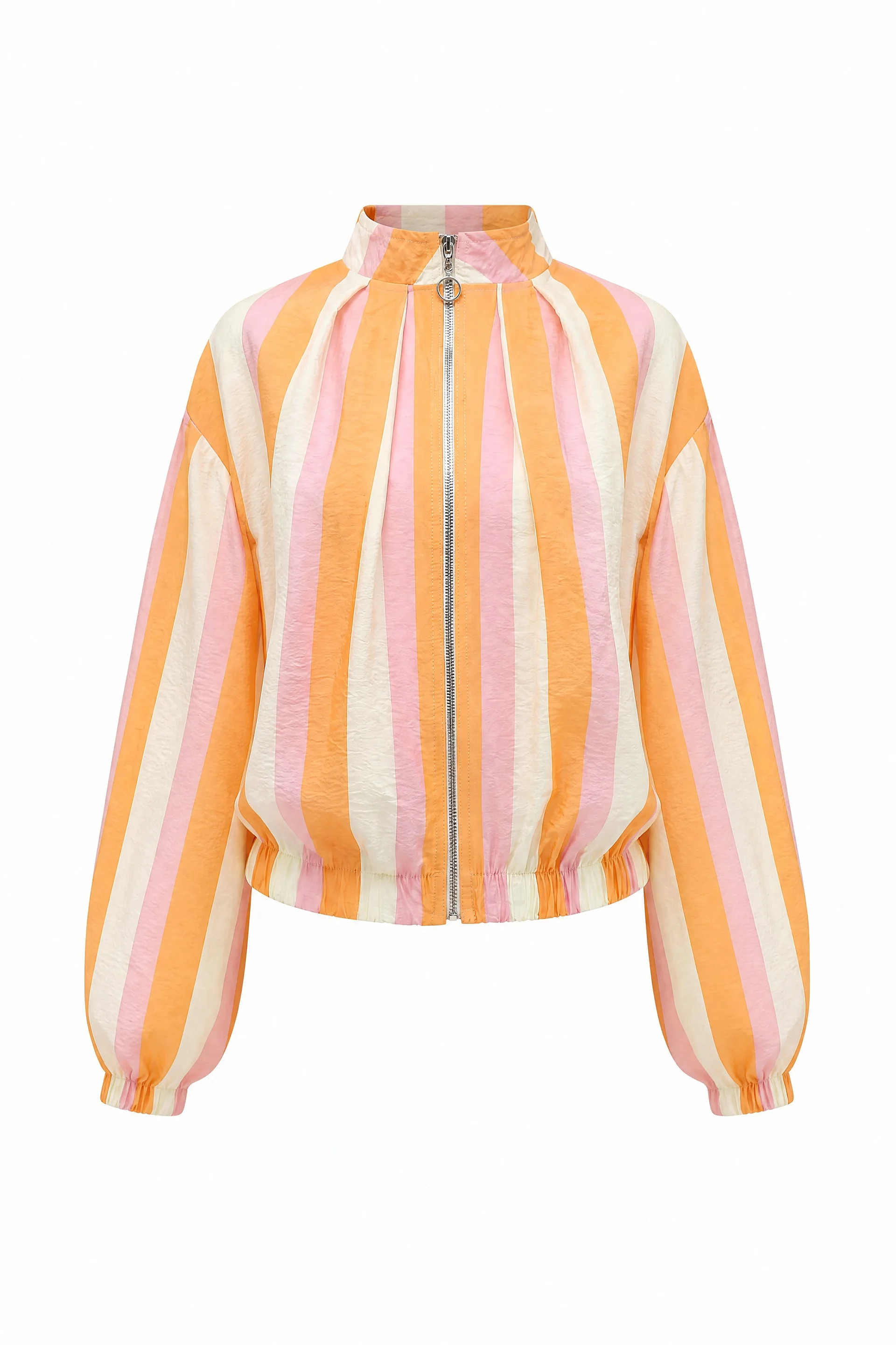 Elasticated Cuff and Hem Zip-Up Patterned Summer Jacket - Orange - Podyumplus - by Peralane - photo 13