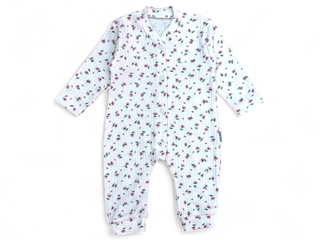 Floral Print Baby Romper with Button-Up Front - White - Supermini - by Peralane