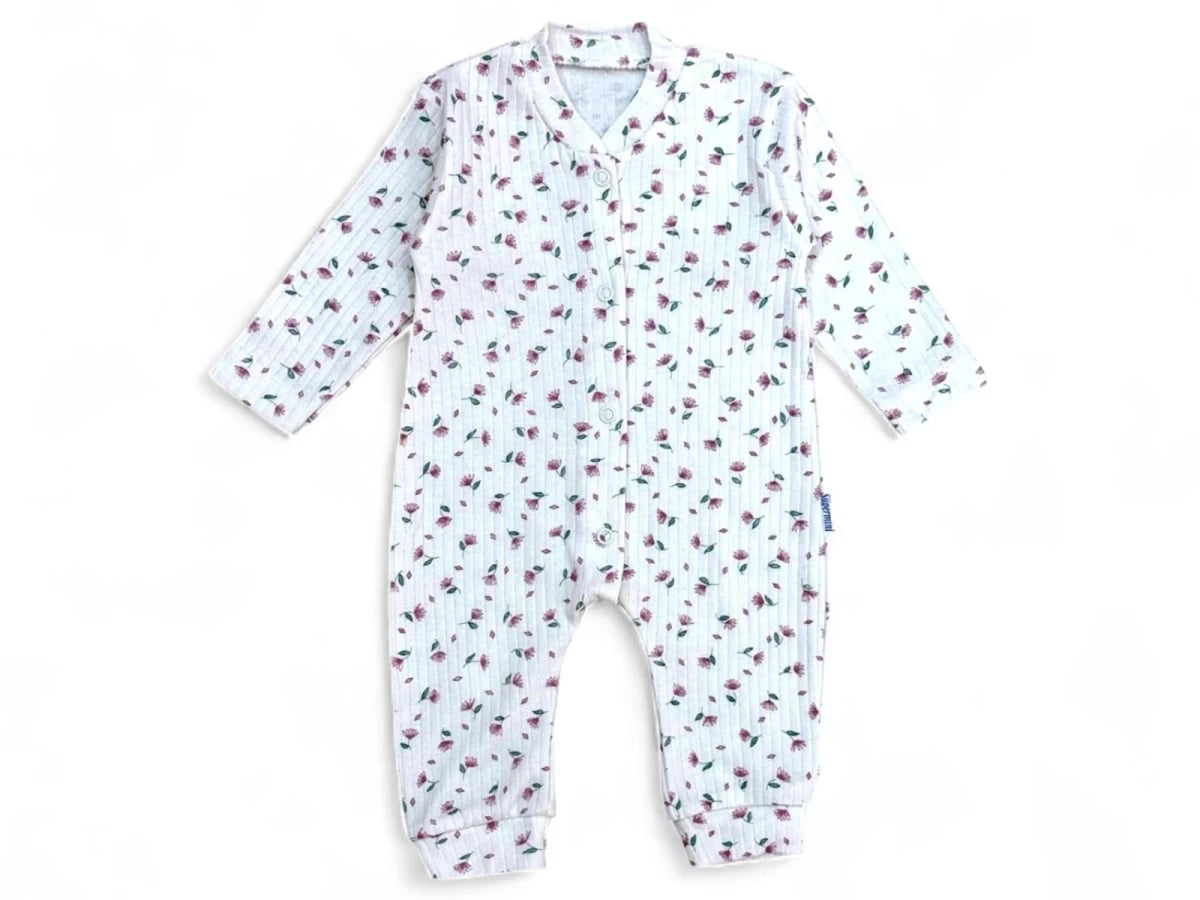 Floral Print Baby Romper with Button-Up Front - White - Supermini - by Peralane