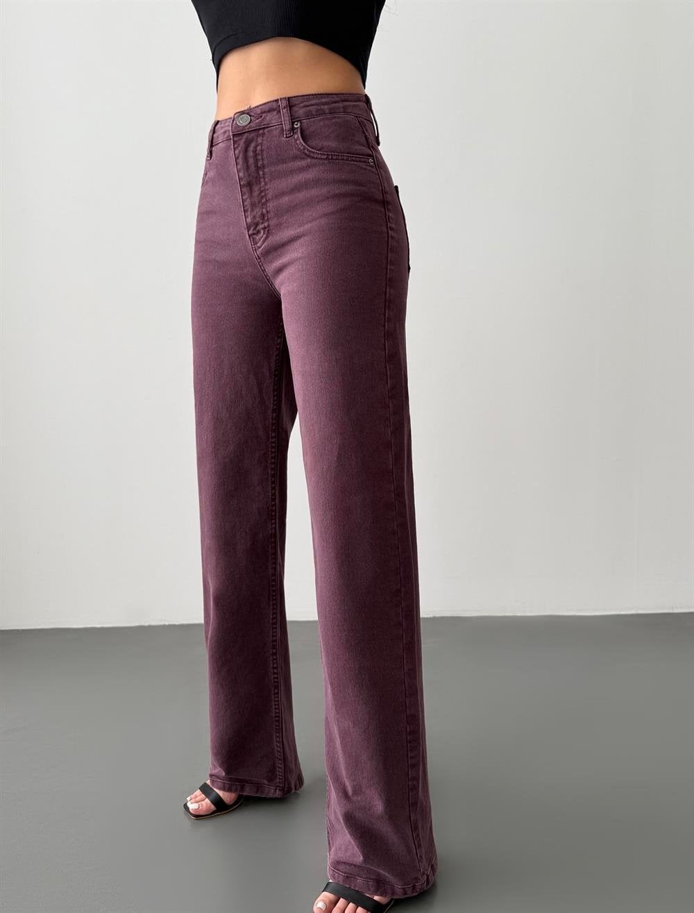 Women's High Waist Wide Leg Plum Jean Trousers - Lacarino Jeans - by Peralane
