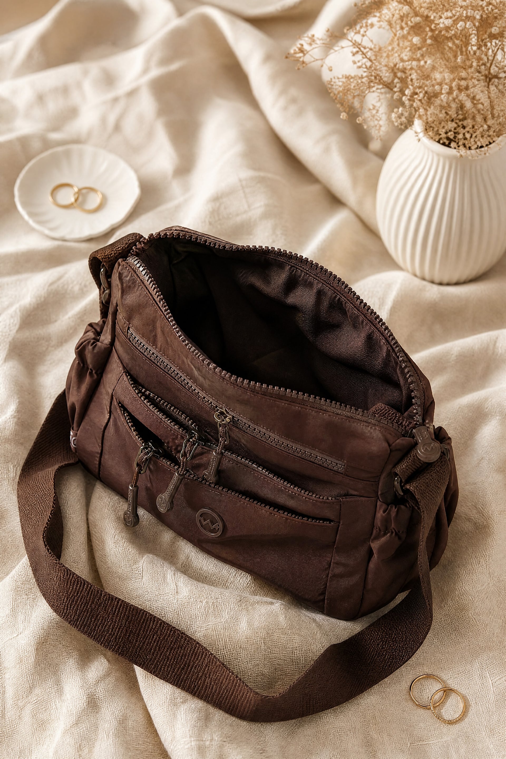 Multi-Compartment Woven Strap Crossbody Bag - Brown - Podyumplus - by Peralane - photo 2