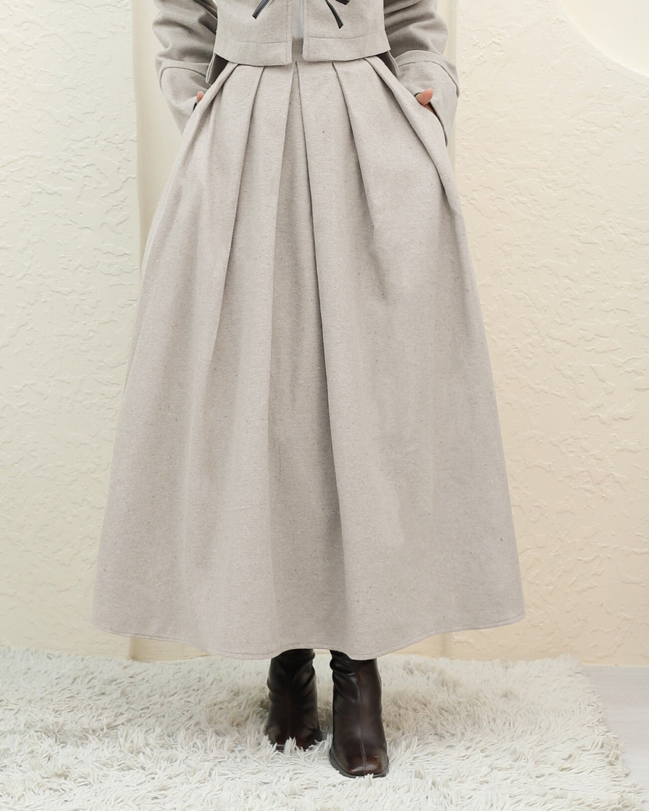 Pleated Wool Blend Skirt in Light Grey - Podyumplus - by Peralane - photo 3