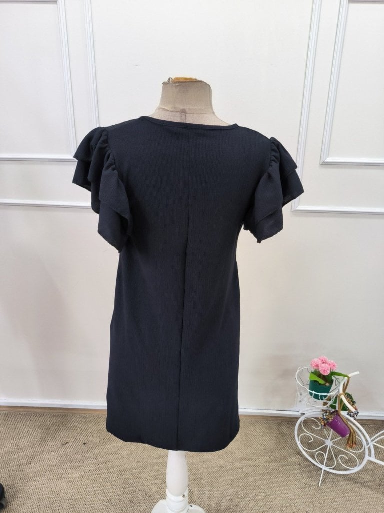 Women's Short-Sleeved Round Neck Ruffled Flutter Sleeve A-line Dress - Janes - by Peralane - photo 9