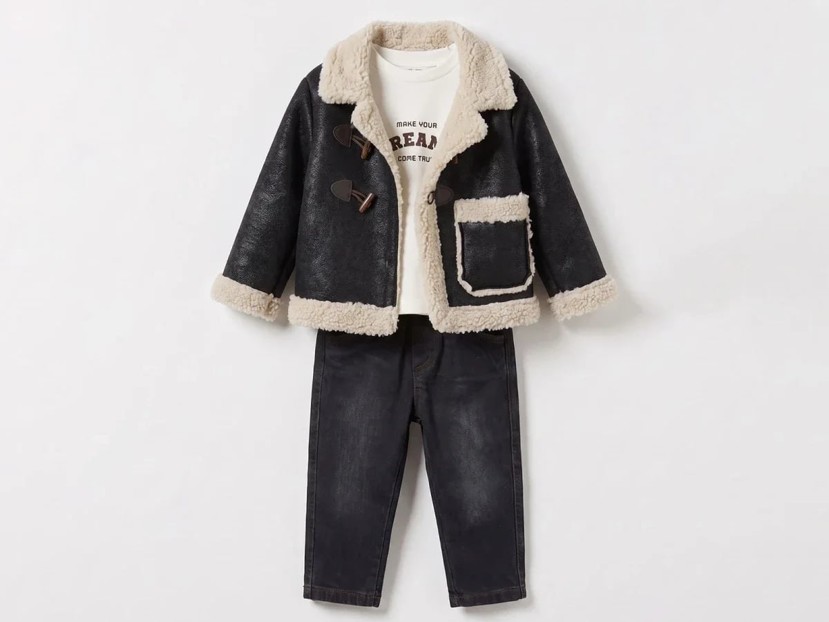 Boys' Luxury 3-Piece Set with Plush-Detail Jacket - Black - Canoz - by Peralane