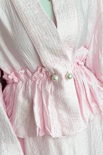 Tunnel Lace Pearl Button Lined Tencel Muslin Modest Set - Pink - Podyumplus - by Peralane - photo 3