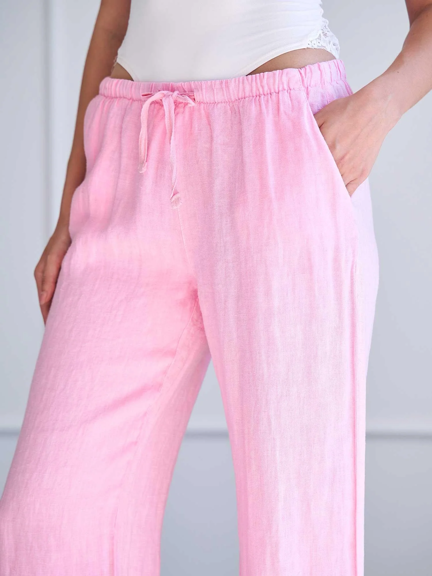 031687 Straight Leg Linen Trousers in Pink - YP4991 - Lefon - by Peralane - photo 5