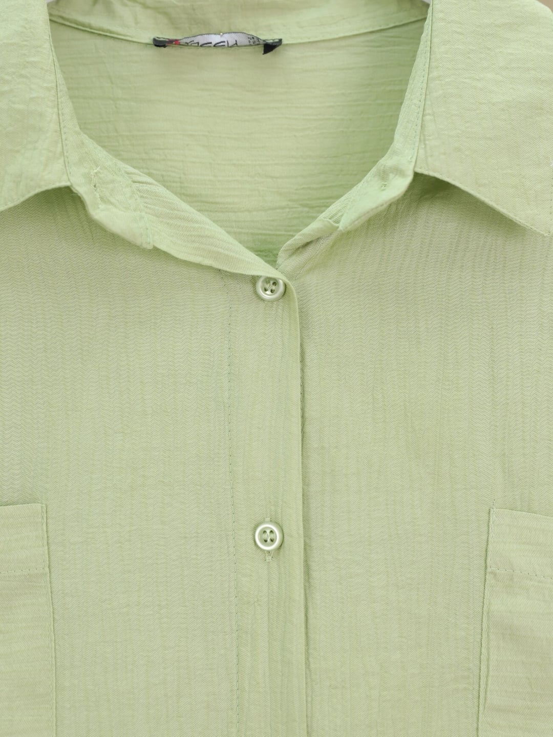 Double Pocket Oval Cut Long-Sleeve Shirt Tunic - Light Green - Podyumplus - by Peralane - photo 5