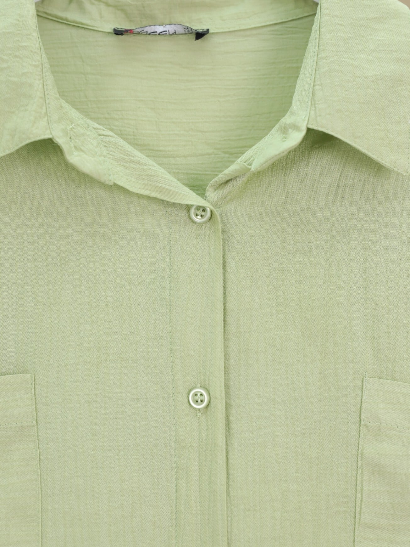 Double Pocket Oval Cut Long-Sleeve Shirt Tunic - Light Green - Podyumplus - by Peralane - photo 5