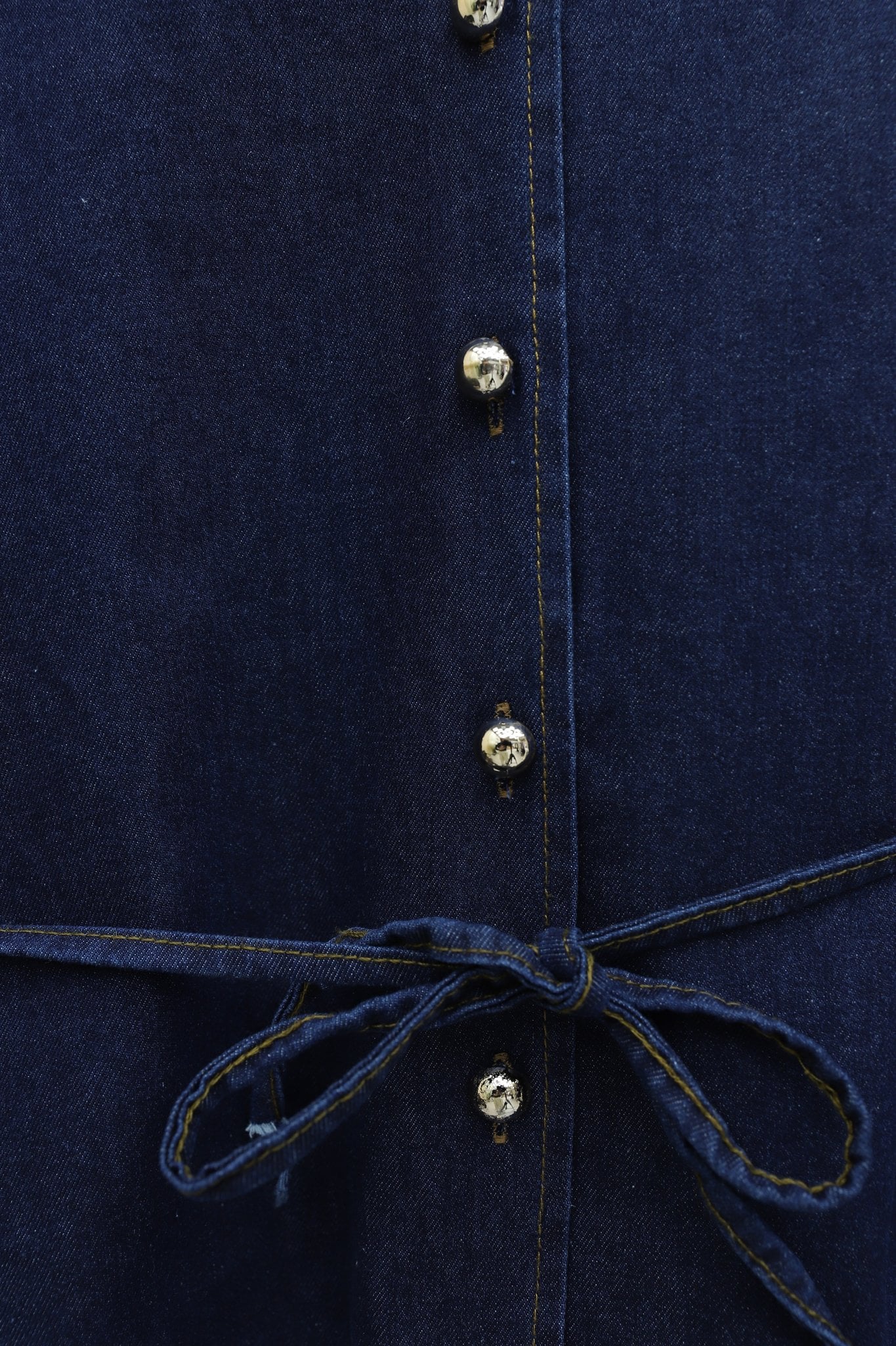 Round Neck Lace Detail Belted Buttoned Denim Skirt Set - Dark Navy - Podyumplus - by Peralane - photo 7