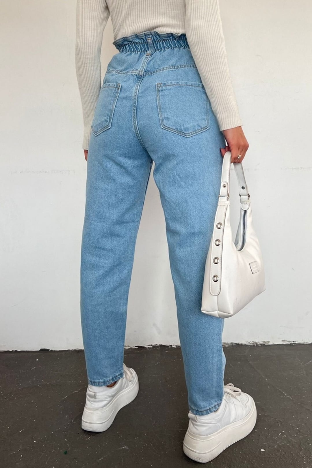 High Waist Paperbag Denim Jeans - Light Blue - Podyumplus - by Peralane - photo 5
