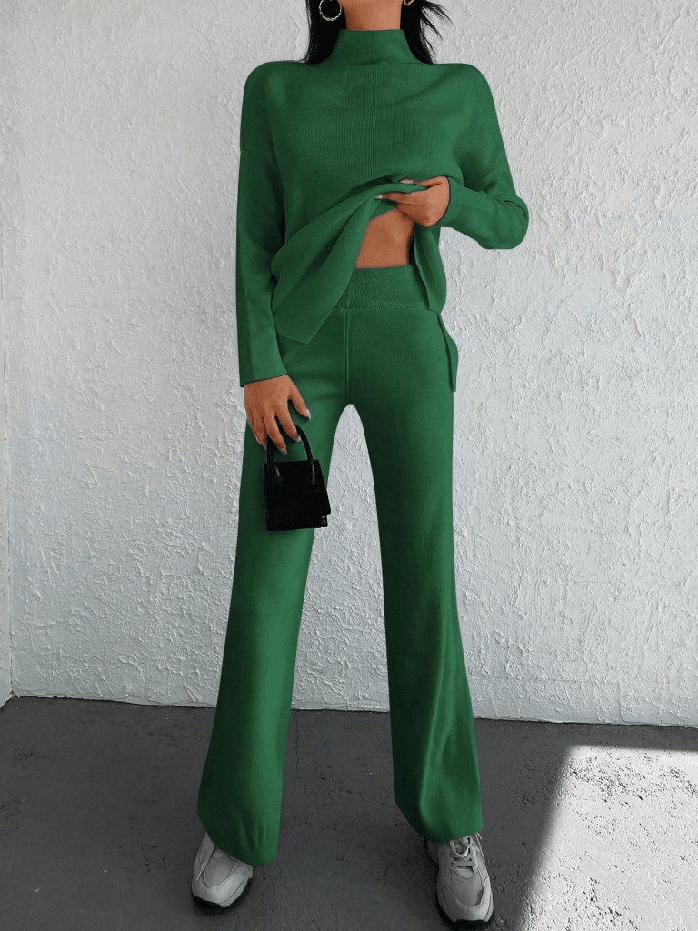 Women's Long Sleeve Ribbed Knit Co-ord Set in Emerald Green - Janes - by Peralane - photo 3