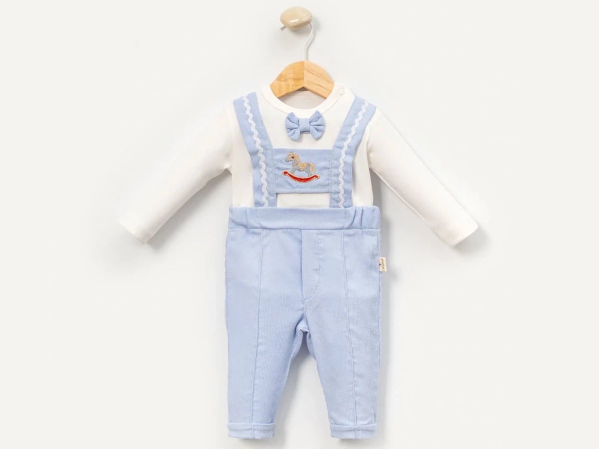 Baby Boys' Corduroy Overalls Set with Rocking Horse Embroidery - Light Blue - Cayzen - by Peralane