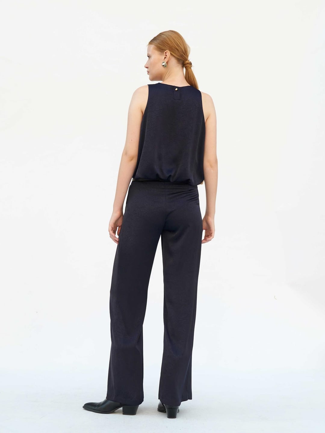 Navy Pleated Wide-Leg Trousers with Belt - Lefon - by Peralane - photo 3
