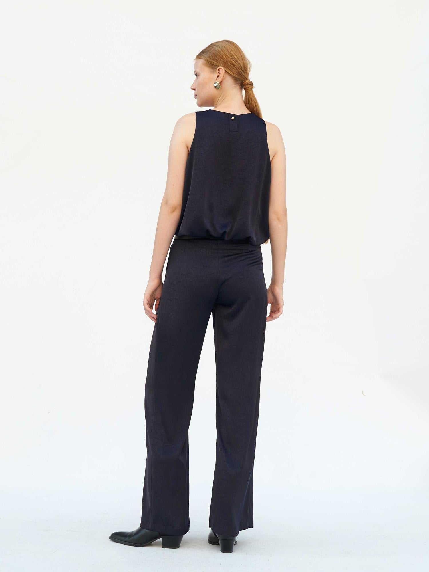 Navy Pleated Wide-Leg Trousers with Belt - Lefon - by Peralane - photo 3