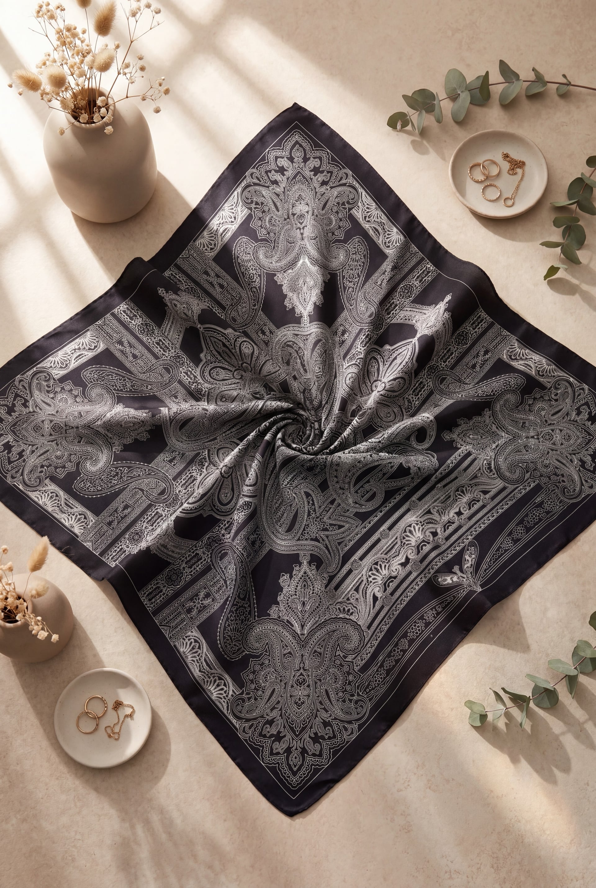Sketch Pattern Rayon Scarf - Dark Navy - Podyumplus - by Peralane
