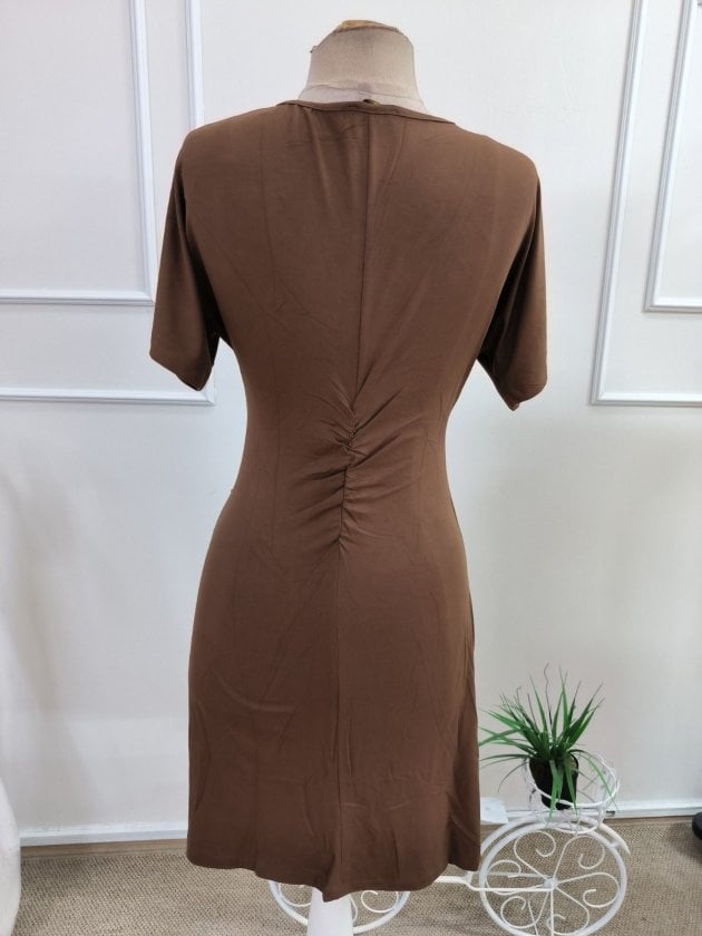 Women's Brown Wrap Dress with Asymmetric Hem - Janes - by Peralane - photo 6