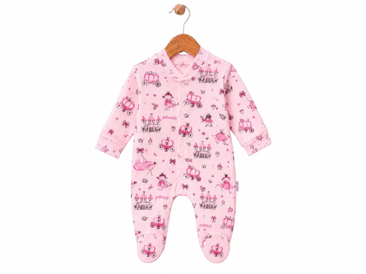Princess Print Baby Girl Footed Romper - Pink - Supermini - by Peralane