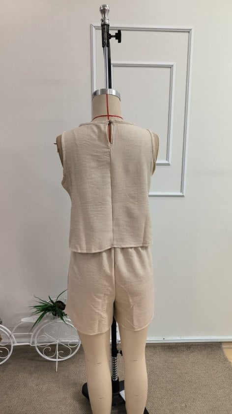 Women's Sleeveless Crew Neck Top and Shorts Linen-Blend Two-Piece Set - Janes - by Peralane - photo 6