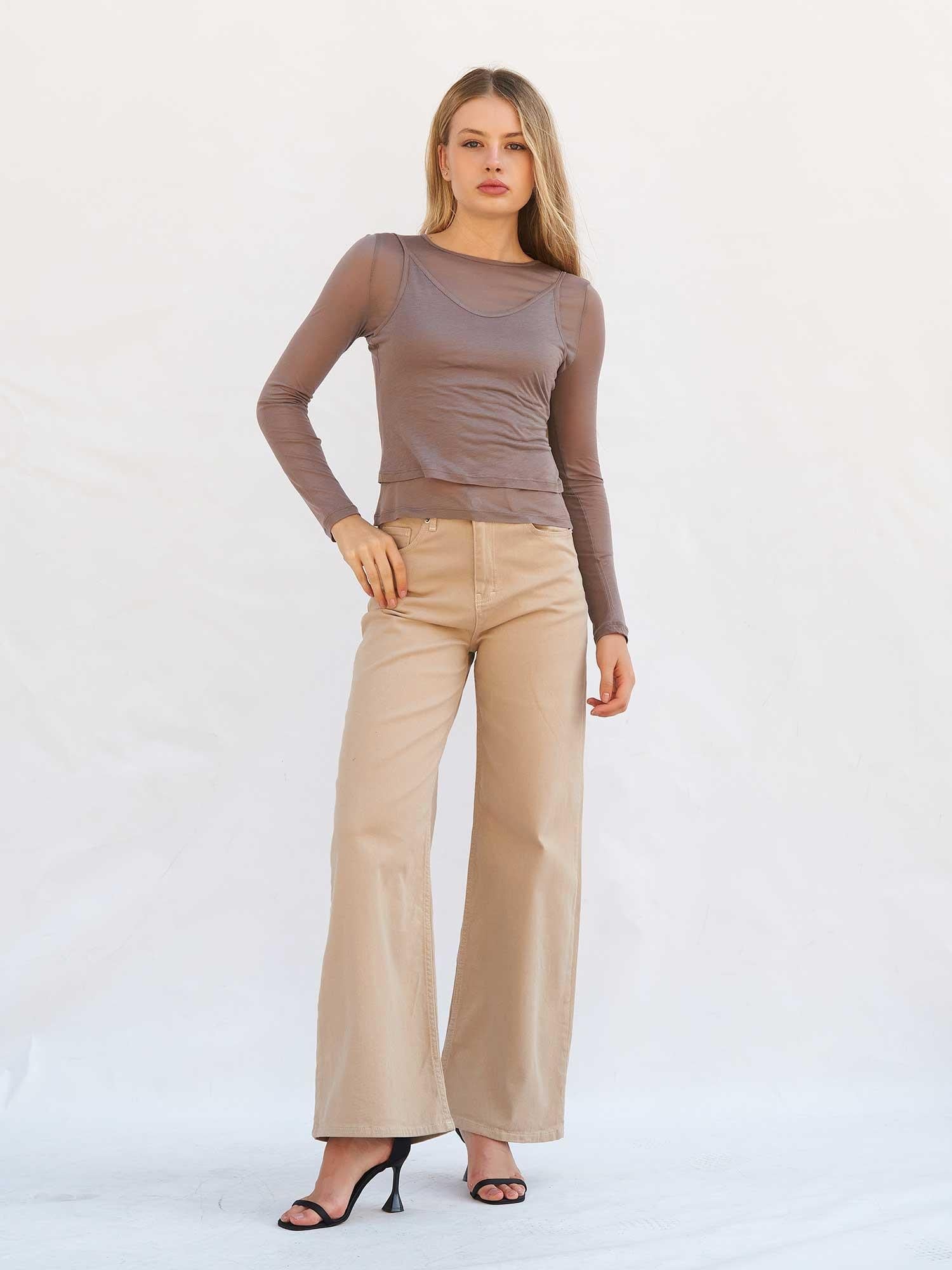 Beige Wide-Leg Palazzo Trousers with Five Pockets - Lefon - by Peralane