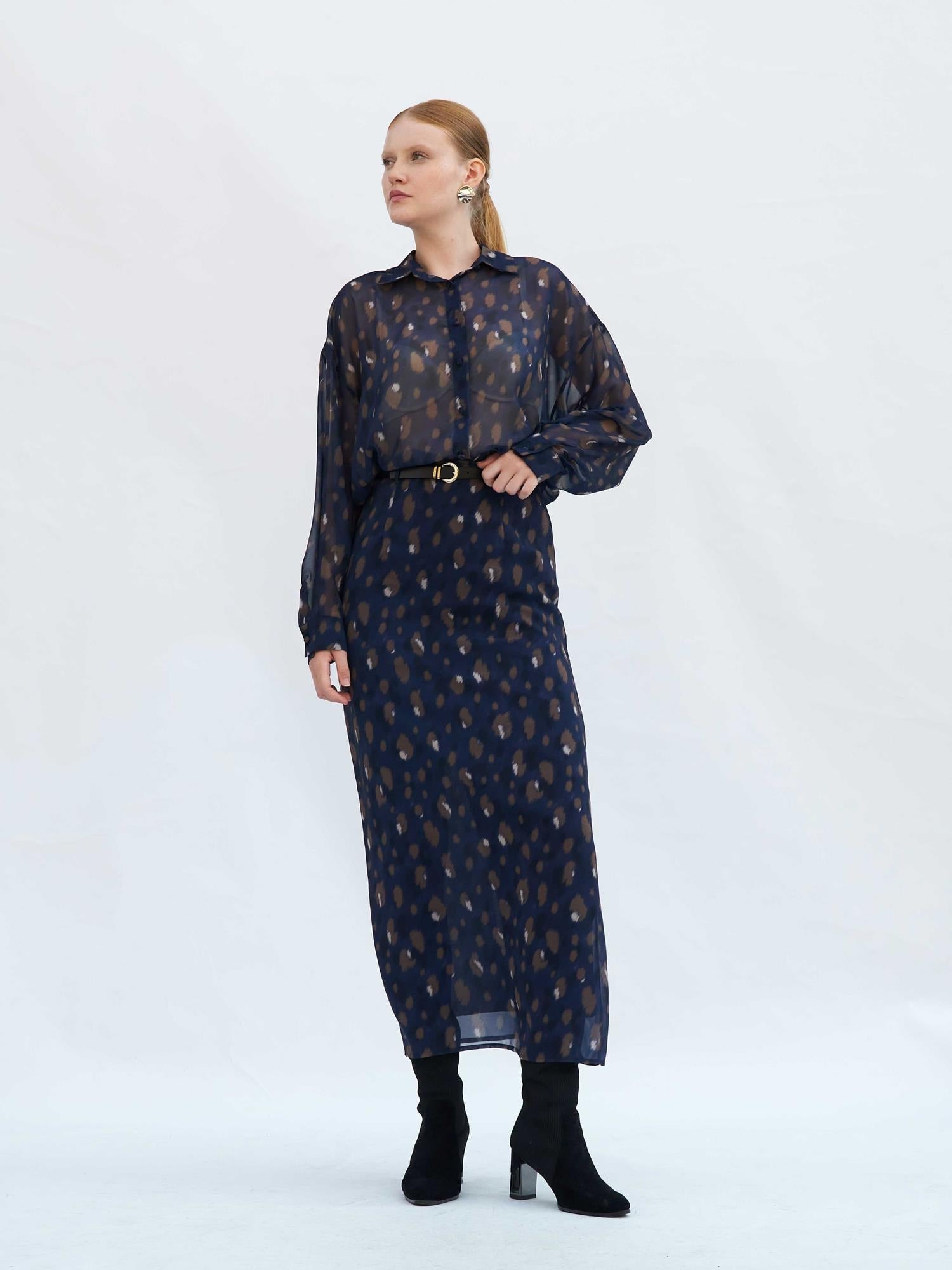 Navy Sheer Blouse with Abstract Print - Lefon - by Peralane - photo 4