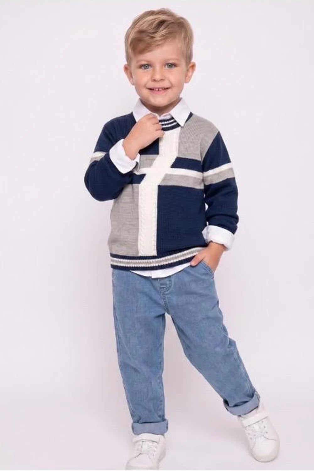 Boys' Knit Sweater and Shirt Set with Denim Jeans - Has Bereket - by Peralane
