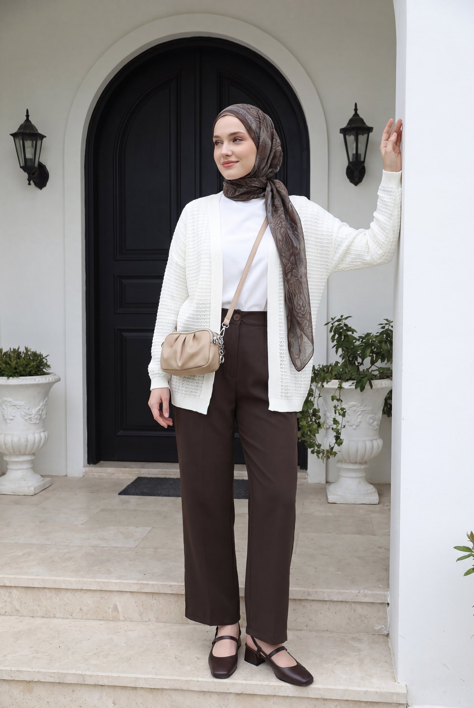 White Open-Front Knit Cardigan with Textured Stitch Pattern - Podyumplus - by Peralane - photo 3