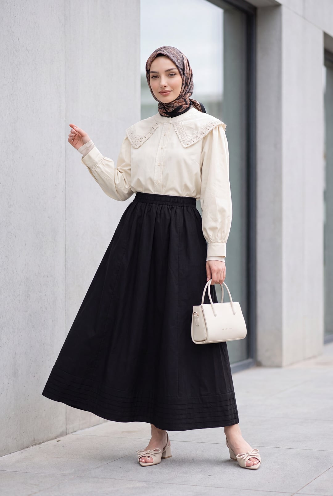Elasticated Waist Skirt with Pockets and Stitch Details - Black - Podyumplus - by Peralane - photo 4