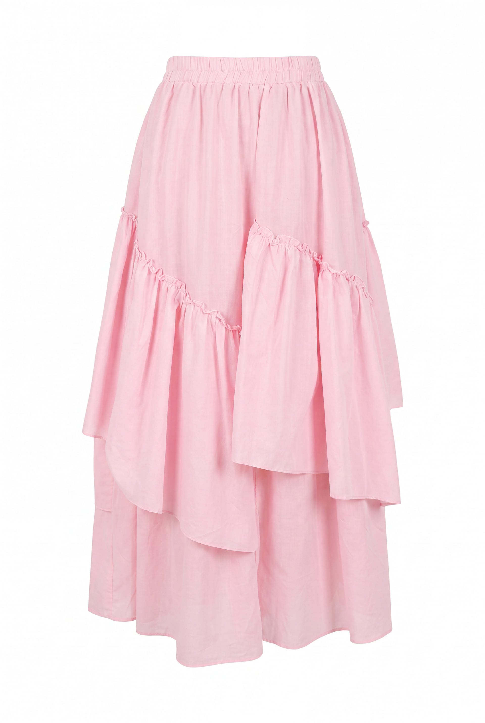 Pink Asymmetric Ruffled Lined Voile Skirt with Elastic Waist - Podyumplus - by Peralane - photo 4