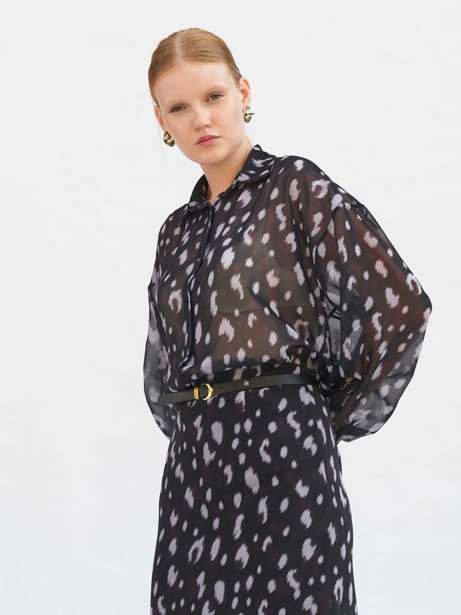 Sheer Black Abstract Spot Print Blouse with Collar - Lefon - by Peralane - photo 6