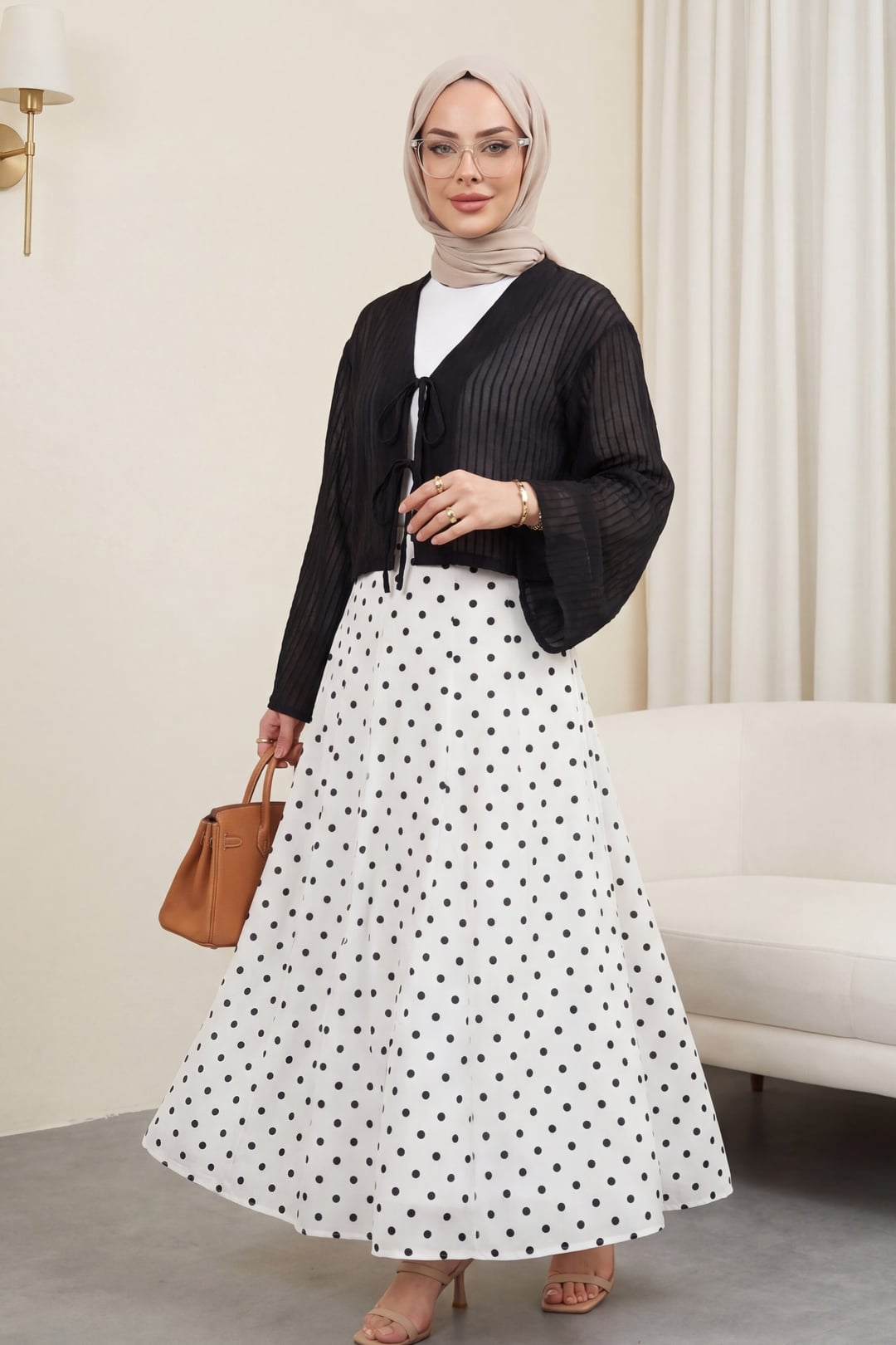 White Polka Dot Skirt with Back Zipper and Lining - Podyumplus - by Peralane - photo 3