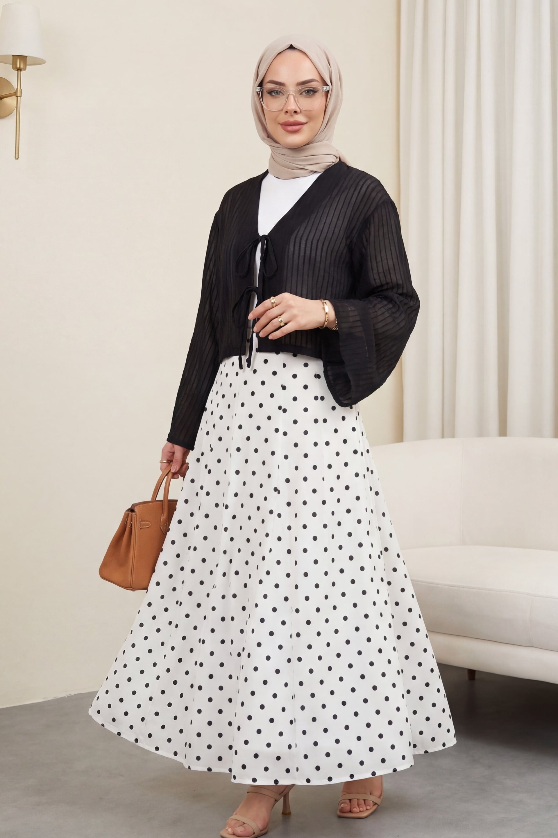 White Polka Dot Skirt with Back Zipper and Lining - Podyumplus - by Peralane - photo 3