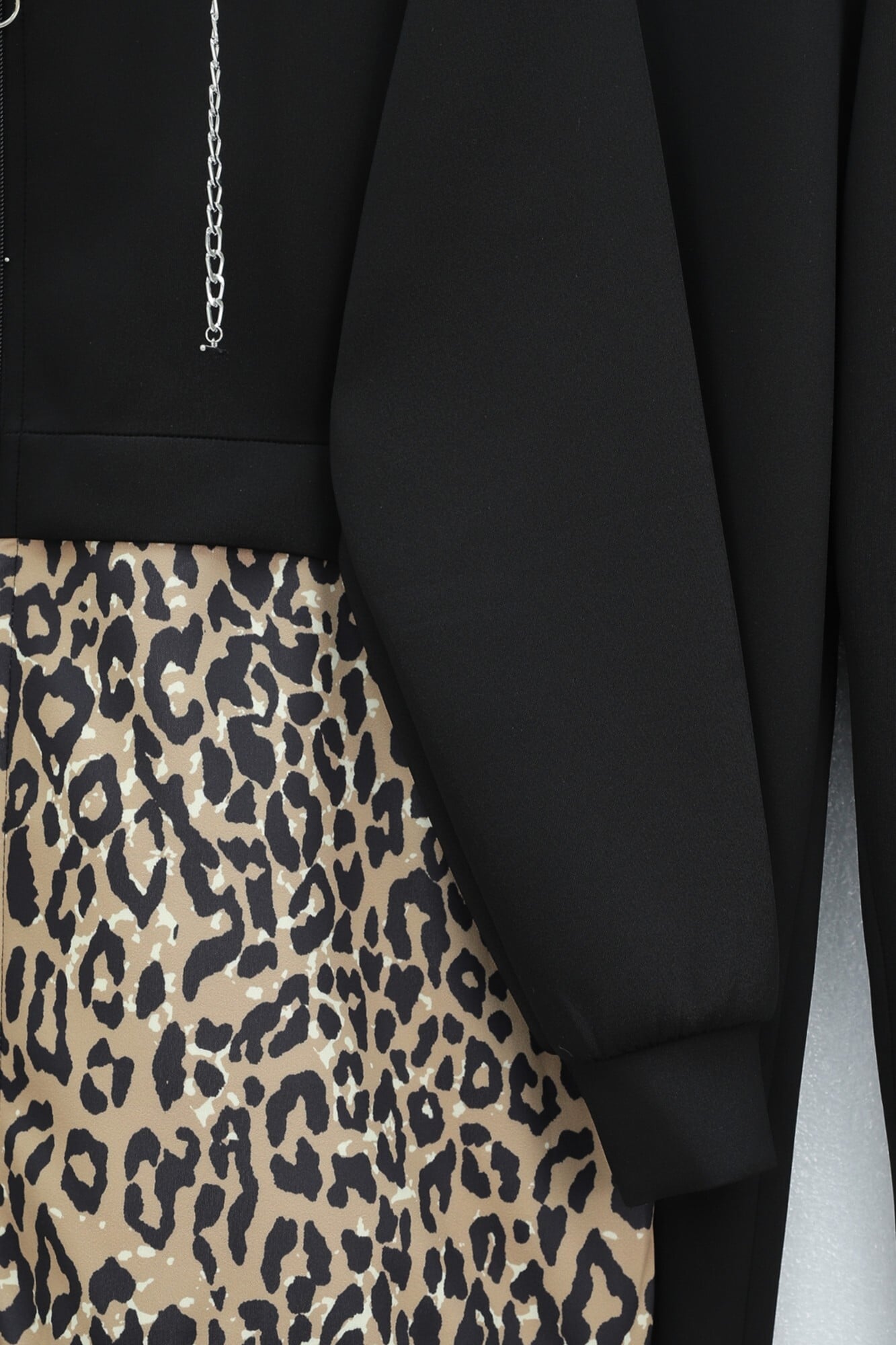 Chain Detail Hooded Leopard Print Scuba Set - Black - Podyumplus - by Peralane - photo 4
