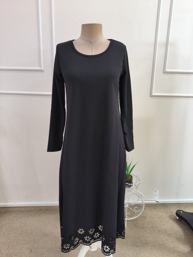 Women's Long Sleeve Round Neck Floral Laser Cut Crepe Midi Dress - Janes - by Peralane - photo 4