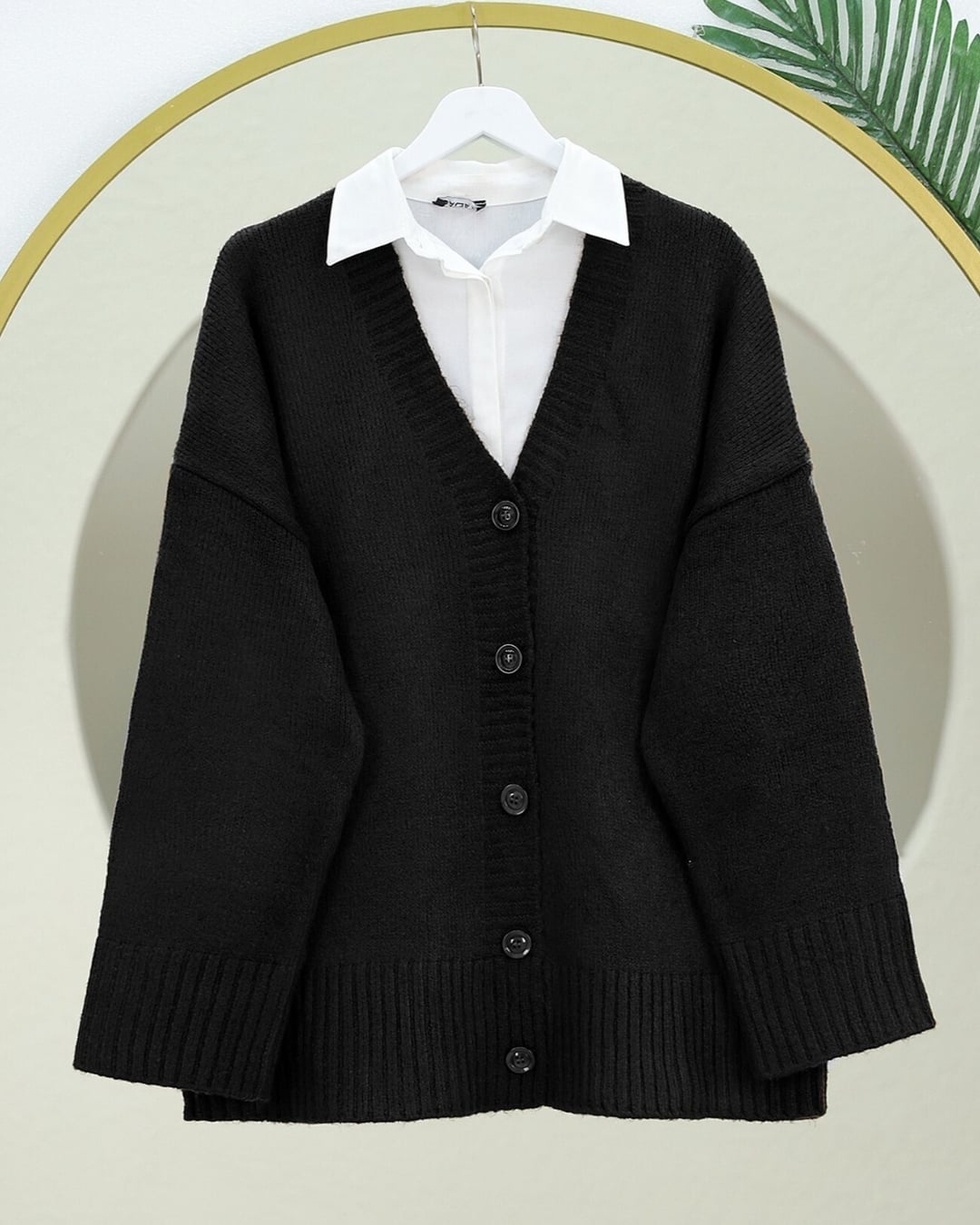 Black Oversize Knit Cardigan with Buttons - Podyumplus - by Peralane - photo 3