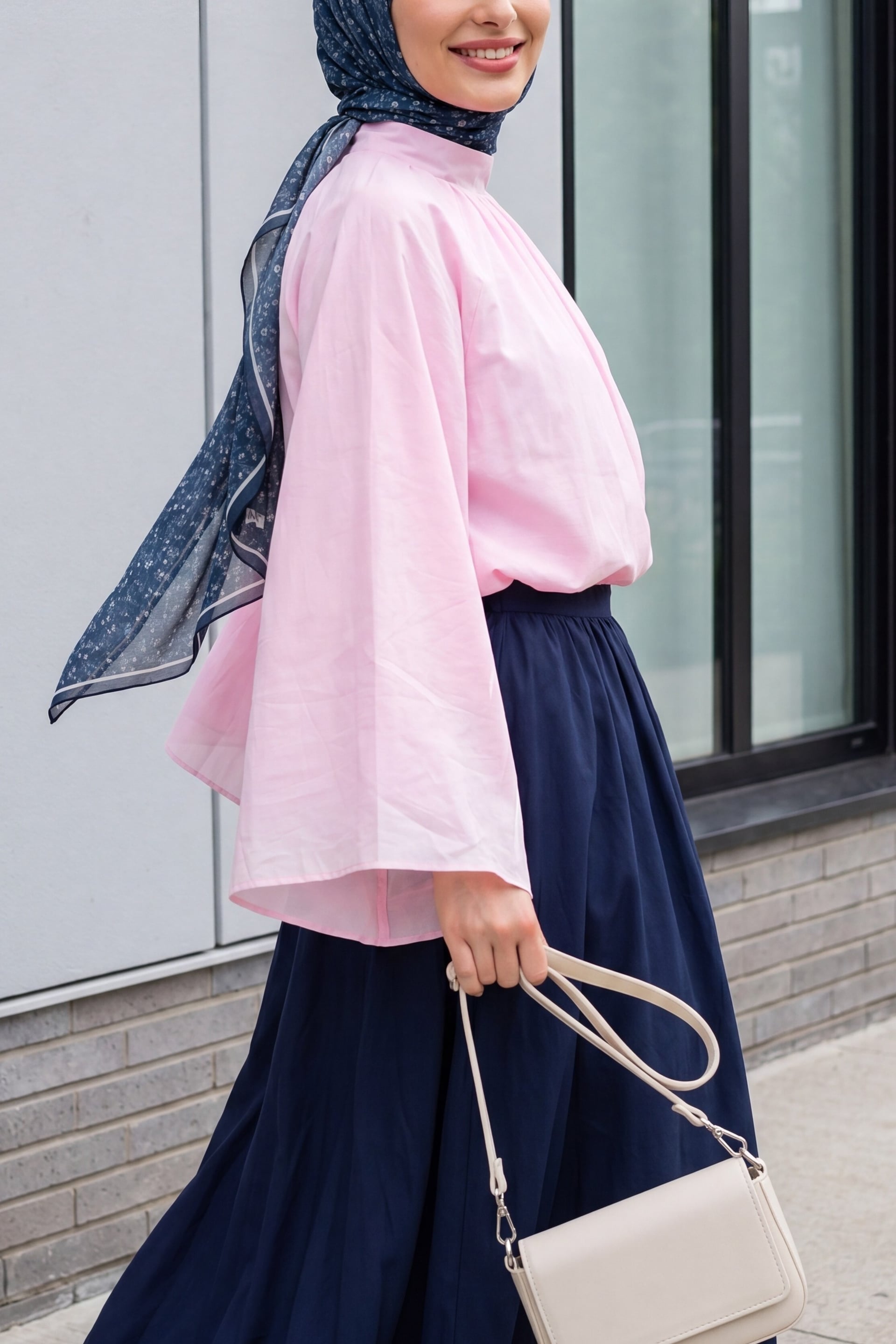 Pink Long-Sleeved Voile Blouse with High Neck and Spanish Sleeves - Podyumplus - by Peralane - photo 5