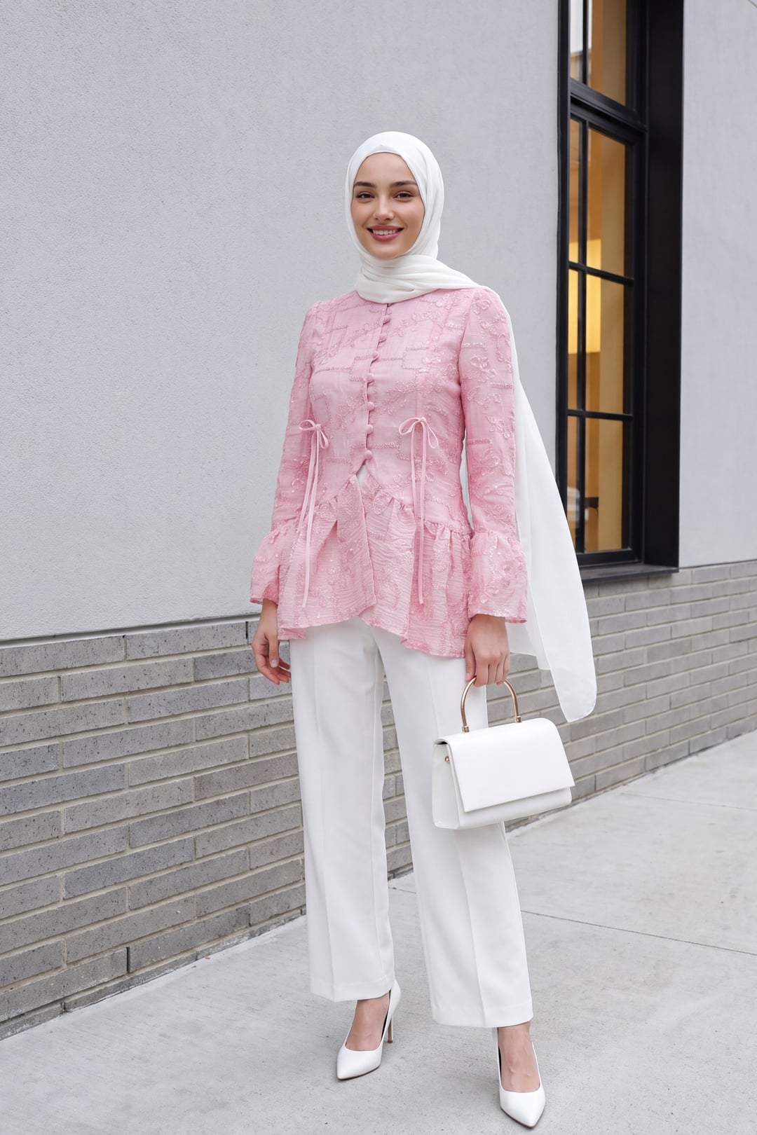 Puff Sleeve Embroidered Tunic in Powder Pink - Podyumplus - by Peralane - photo 5