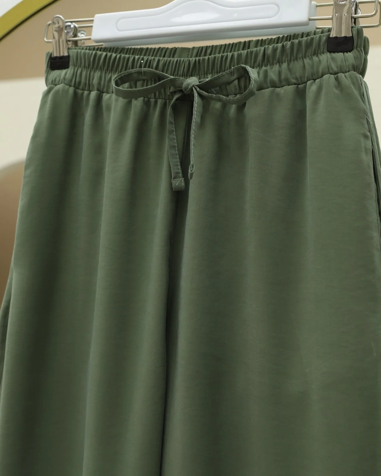 Olive Green Drawstring Wide Leg Modal Trousers for Women - Podyumplus - by Peralane - photo 4