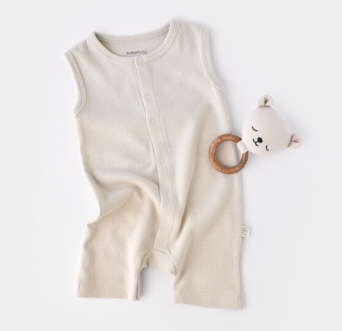 Baby Waffle Sleeveless Romper - Beige - Pack of 5 - Babycosy - by Peralane