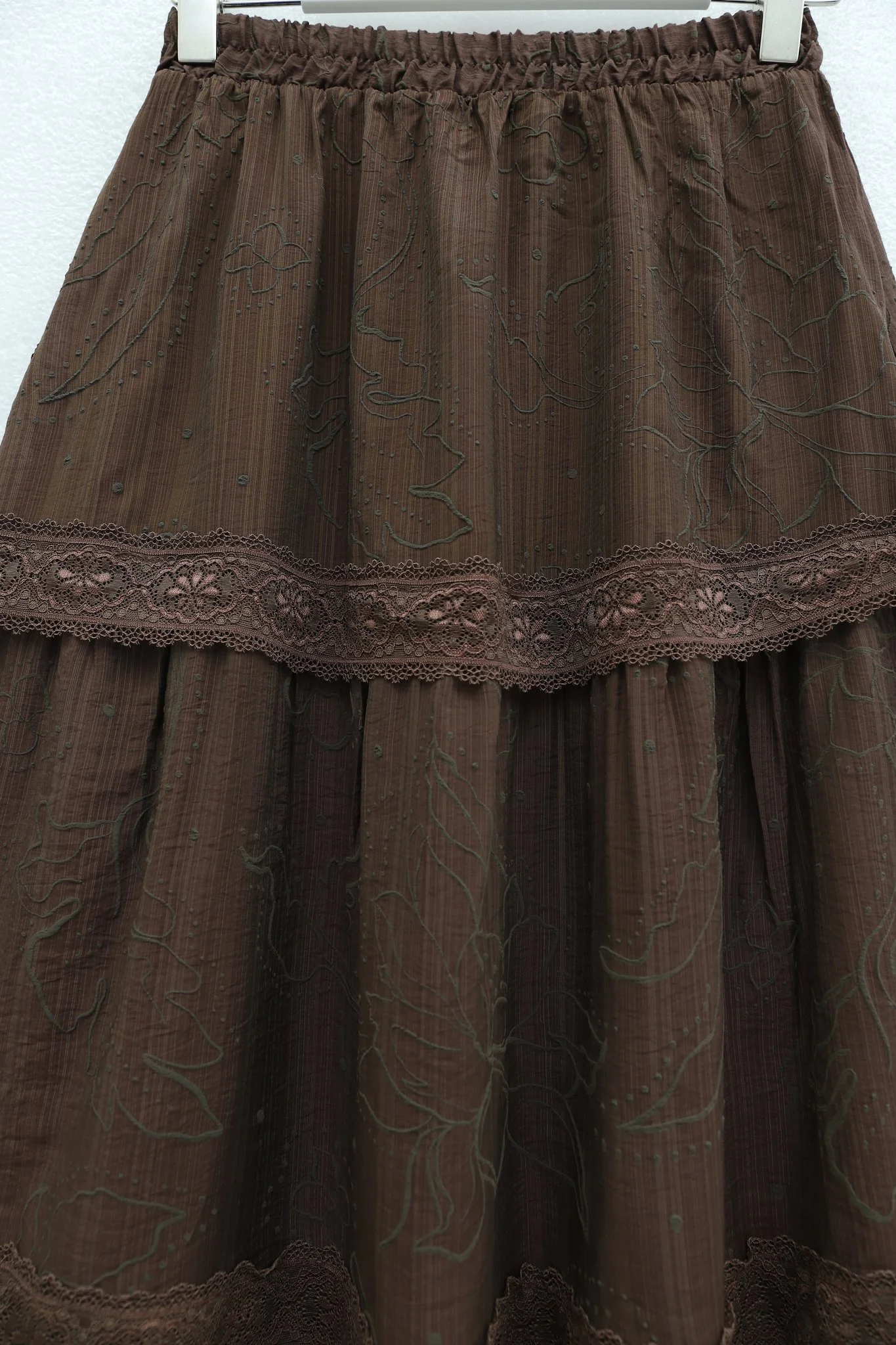Women's Brown Floral Tiered Maxi Skirt with Lace Trim - Podyumplus - by Peralane - photo 4
