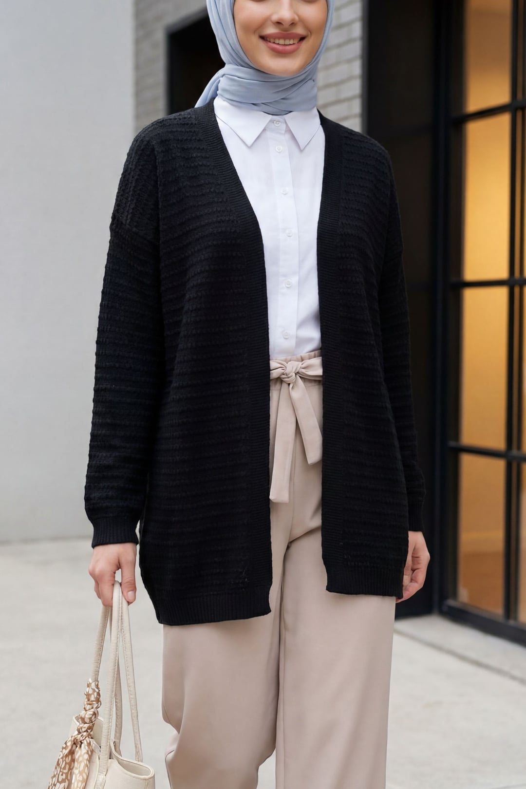 Pom-Pom Detail Fine Knit Cardigan - Black - Podyumplus - by Peralane - photo 2