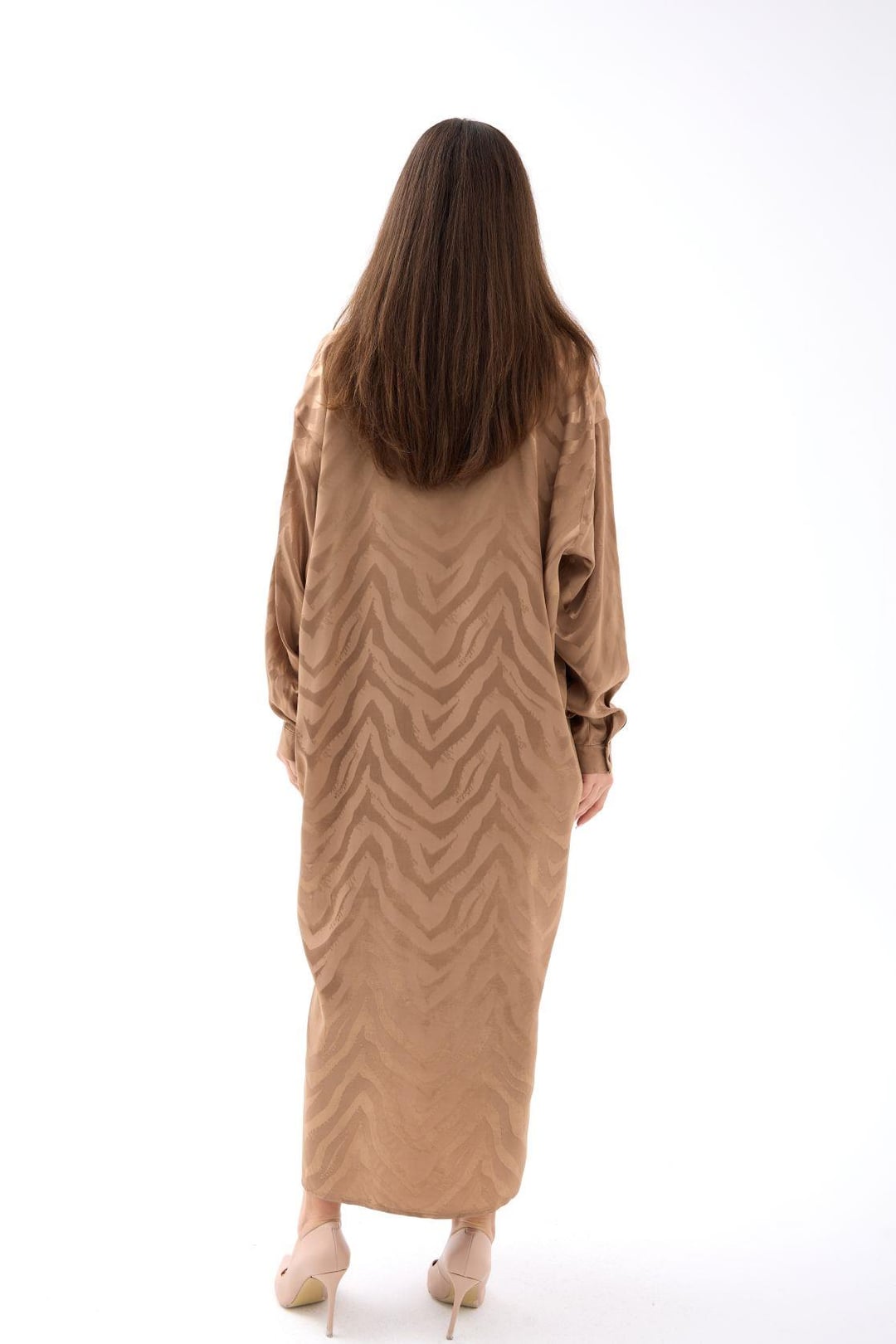 Women's Long Sleeve Midi Shirt Dress with Textured Striped Pattern - Fame - by Peralane - photo 4
