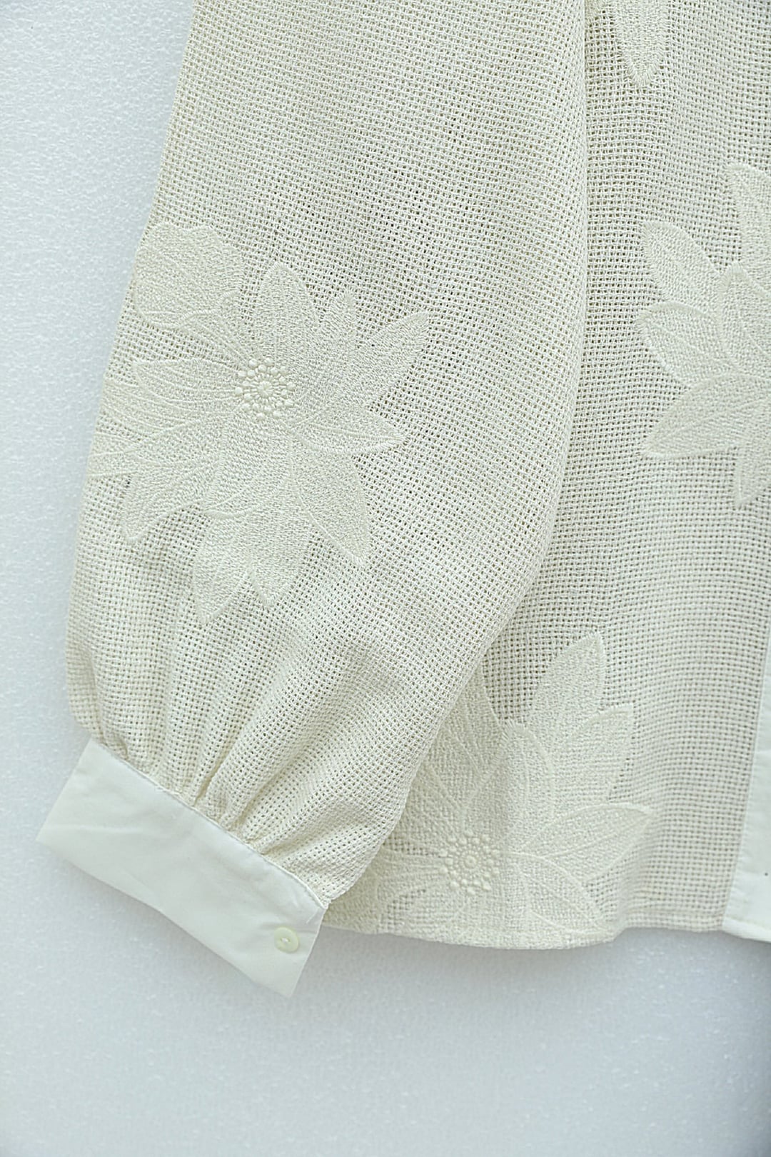 Puff-Sleeve Floral Embroidered Etamine Blouse - Cream - Podyumplus - by Peralane - photo 4