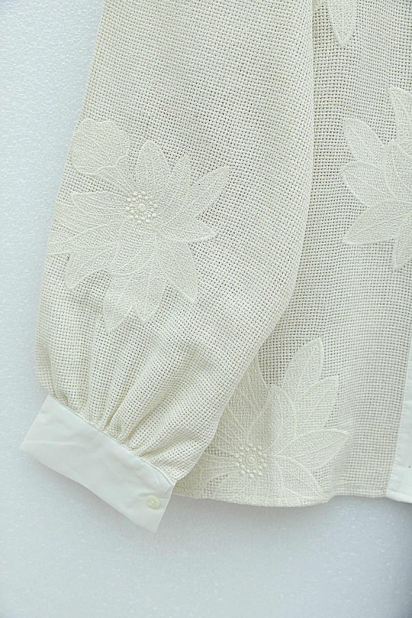Puff-Sleeve Floral Embroidered Etamine Blouse - Cream - Podyumplus - by Peralane - photo 4
