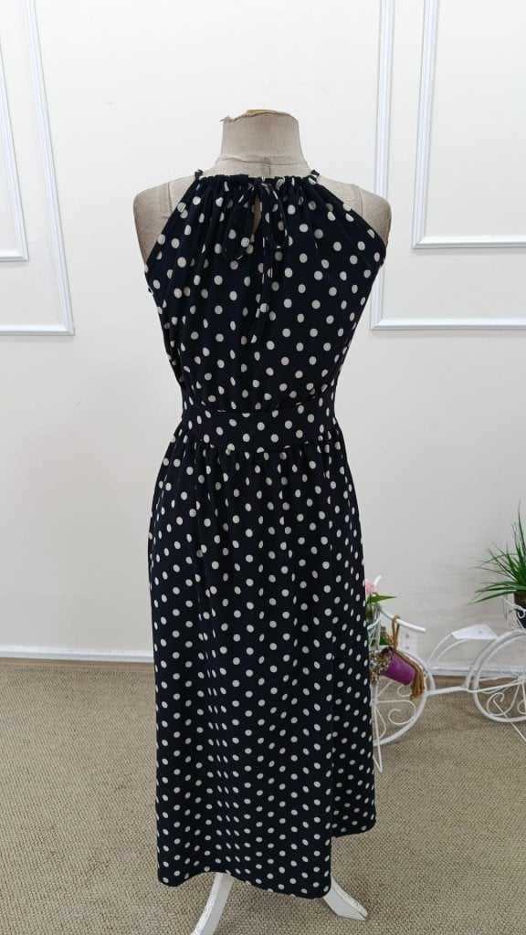 Women's Halter Neck Polka Dot Long Crepe Dress - Janes - by Peralane - photo 8