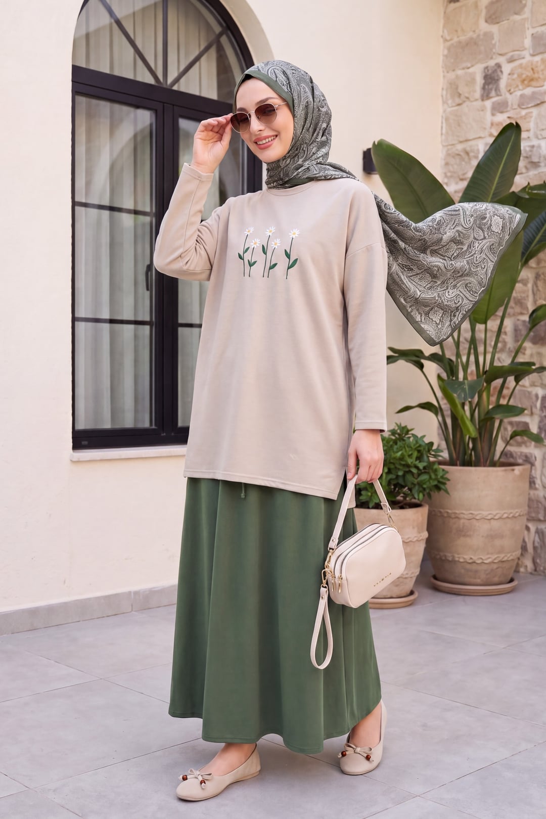 Drawstring Elastic Waistband Pocket Jersey Skirt - Olive Green - Podyumplus - by Peralane - photo 3