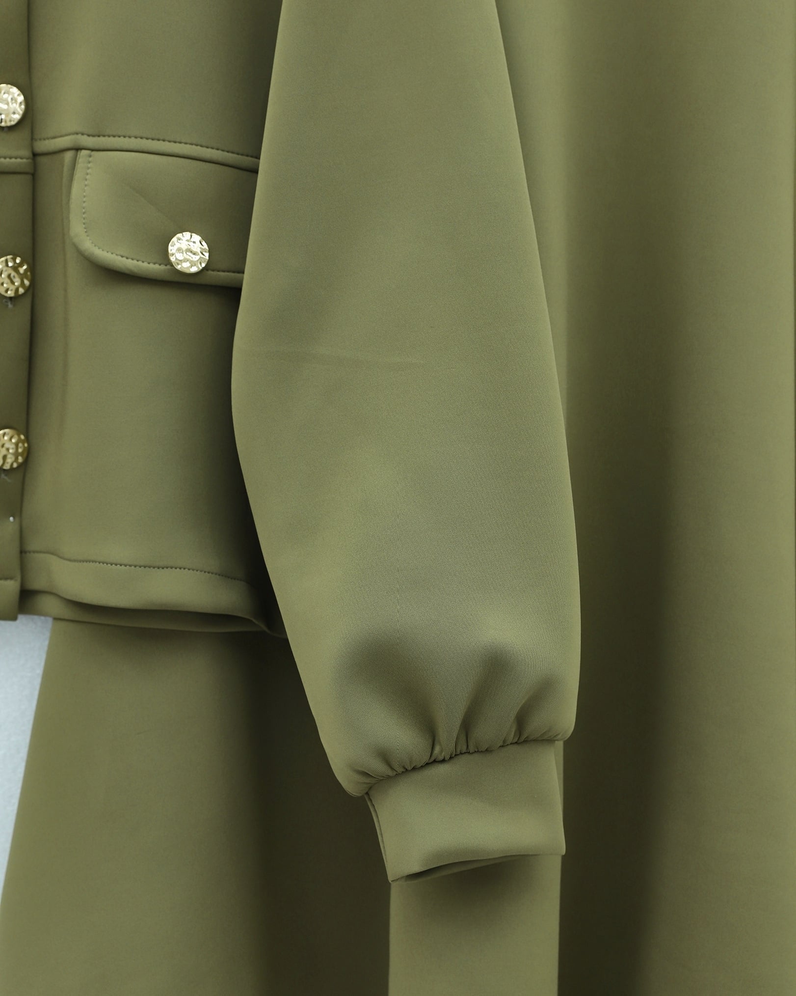 Pocket Detail Buttoned Scuba Skirt Suit - Olive Green - Podyumplus - by Peralane - photo 4